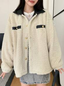 DAZY Chaqueta casual regular de manga larga con forro térmico y bloques de color para mujer, ropa de mujer de otoño/invierno