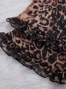 Snug Zone 2pcs Set Contrast Ruffle Trim Leopard Print Camisole And Pants Bridallingerie - White - View 6