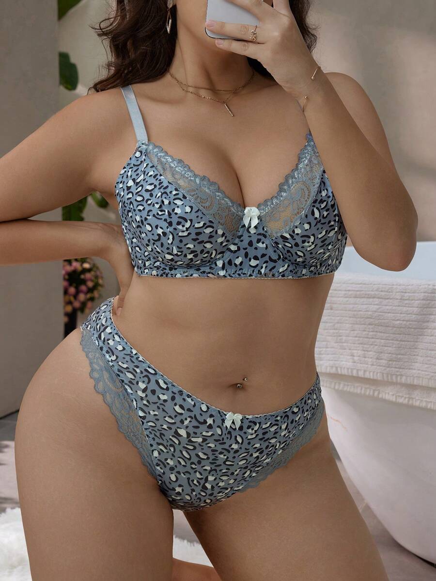 Plus Size 2pcs Floral Print Lingerie Set