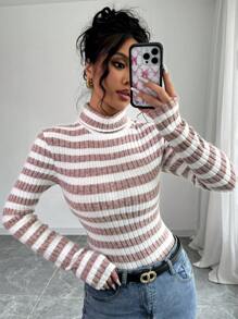 Selianne 女士初秋高领抓绒罗纹长袖T恤印花T恤 女士上衣 春秋款 - 彩色 - 查看 3