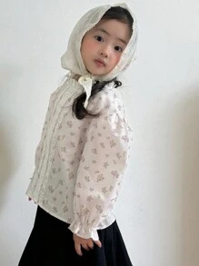 Dazy Kids Quần áo mùa thu cho bé gái, Áo sơ mi in họa tiết hoa toàn thân cho bé gái, Quần áo đi học cho bé gái dịp Lễ Phục Sinh - Màu be - Xem 6