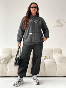 SHEIN EZwear 大码纯色休闲简约运动裤，秋冬季日常穿着 - 淺灰色 - 查看 5