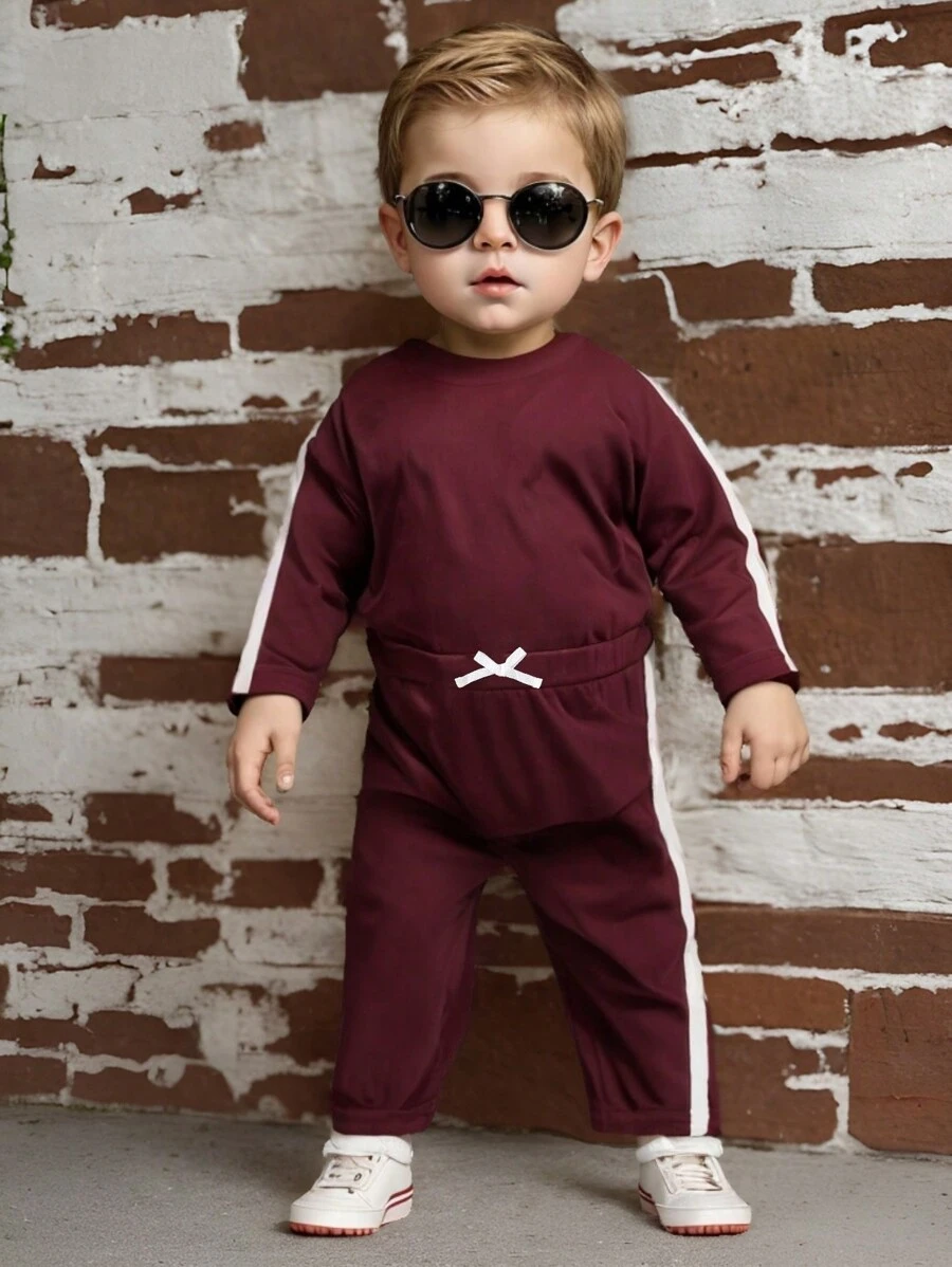 Mono deportivo casual de terciopelo unisex para niños pequeños, primavera y otoño - Rojo violeta - Ver 1