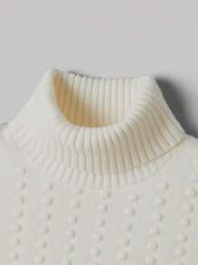 SHEIN MOD Jersey holgado de cuello alto color albaricoque, ideal para el invierno, lindo, para salir, homecoming, conciertos - Albaricoque - Ver 5