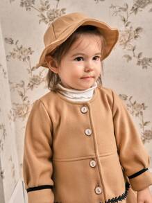 女童优雅复古羊毛大衣，秋冬款 - 棕色 - 查看 3