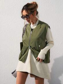 SHEIN Essnce Double Zip Button Loose Vest - Army Green - View 6