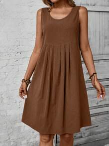 EMERY ROSE Váy không tay xếp ly họa tiết hoa giản dị dành cho nữ, mùa hè - màu nâu - Xem 3