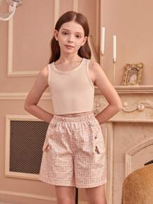 Tween Girl Collared Long Sleeve Vintage Formal Blazer, Vest And Casual Shorts 3pcs Set, Autumn/Winter