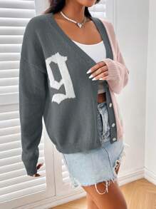 SHEIN Unity Cardigan à manches longues avec imprimé blocs de couleurs pour femmes