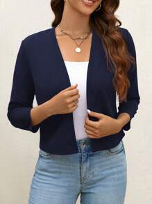 SHEIN Clasi Chaqueta de trabajo corta de primavera para mujer en otoño/invierno - Azul Marino - Ver 3