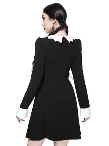 ROMWE Goth 哥特式蝙蝠领蝴蝶结腰喇叭形 A 字弹力女式连衣裙，万圣节