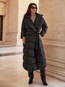 EURMUSE High Very Long Quilted Warm Padded Winter Coat - Black - View 6