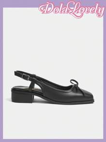 Dola Lovely 女式粗跟玛丽珍鞋，带蝴蝶结装饰，粉色，秋季新年假期一脚蹬 - 黑色 - 查看 3