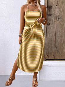 SHEIN LUNE Plus Size Women Stripe Print Slip Dress - Multicolor - View 1