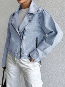 EURMUSE Women's Motorcycle Style Denim Jacket - Blue - View 6