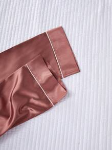 2 piezas Conjunto de pijama de manga corta con bordado de corazón en satén sintético, para vacaciones