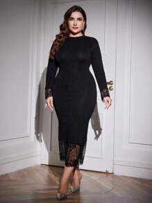 Modelyn Váy len dài tay cỡ lớn, váy len bó sát thanh lịch, dành cho tiệc tối/khách dự tiệc cưới/kỷ niệm - màu đen - Xem 6