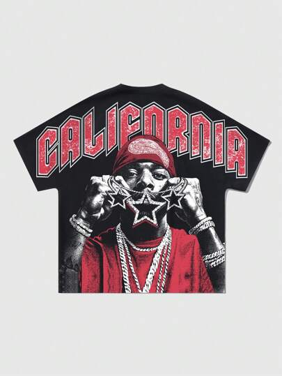 Street Life Camiseta de manga corta con estampado de alas de murciélago para hombre, adecuada para uso diario en primavera y verano