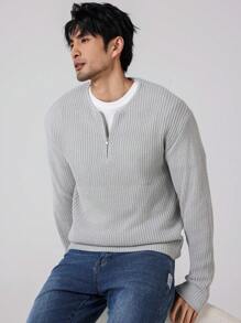 Manfinity Homme Men's Solid Color Simple Daily Long Sleeve Sweater - Light Grey - View 1