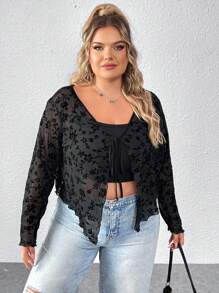 SHEIN CURVE+ Áo cánh họa tiết hoa cỡ lớn cho nữ - màu đen - Xem 7