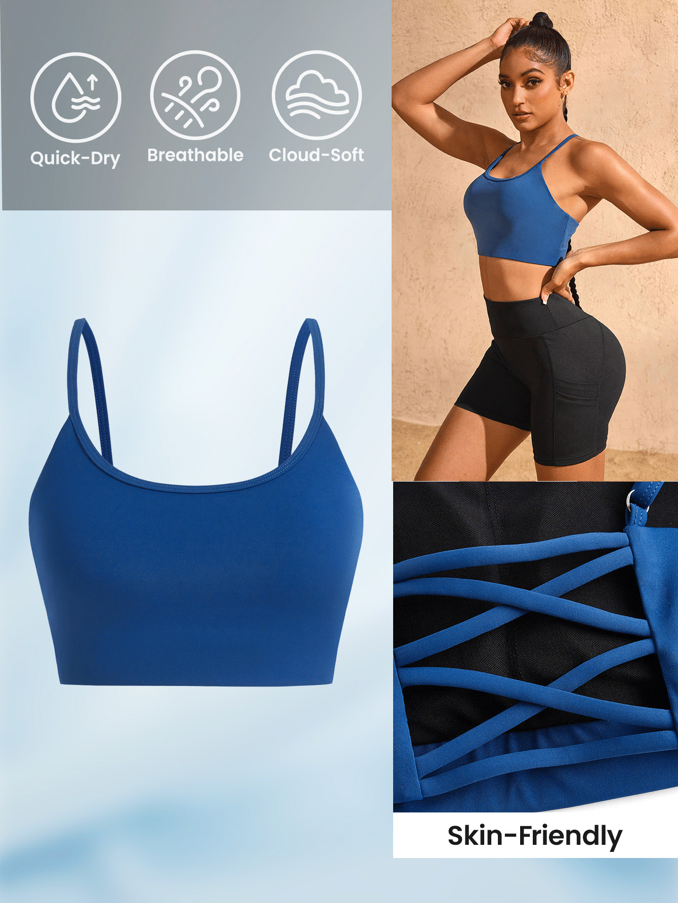 SHEIN Sports 高端女士修身运动文胸 - 藍色 - 查看 2