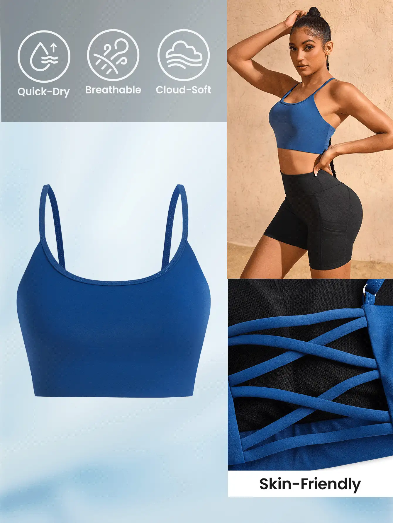 SHEIN Sports High-End Slim-Fit Sports Bra For Women - Blue - View 2