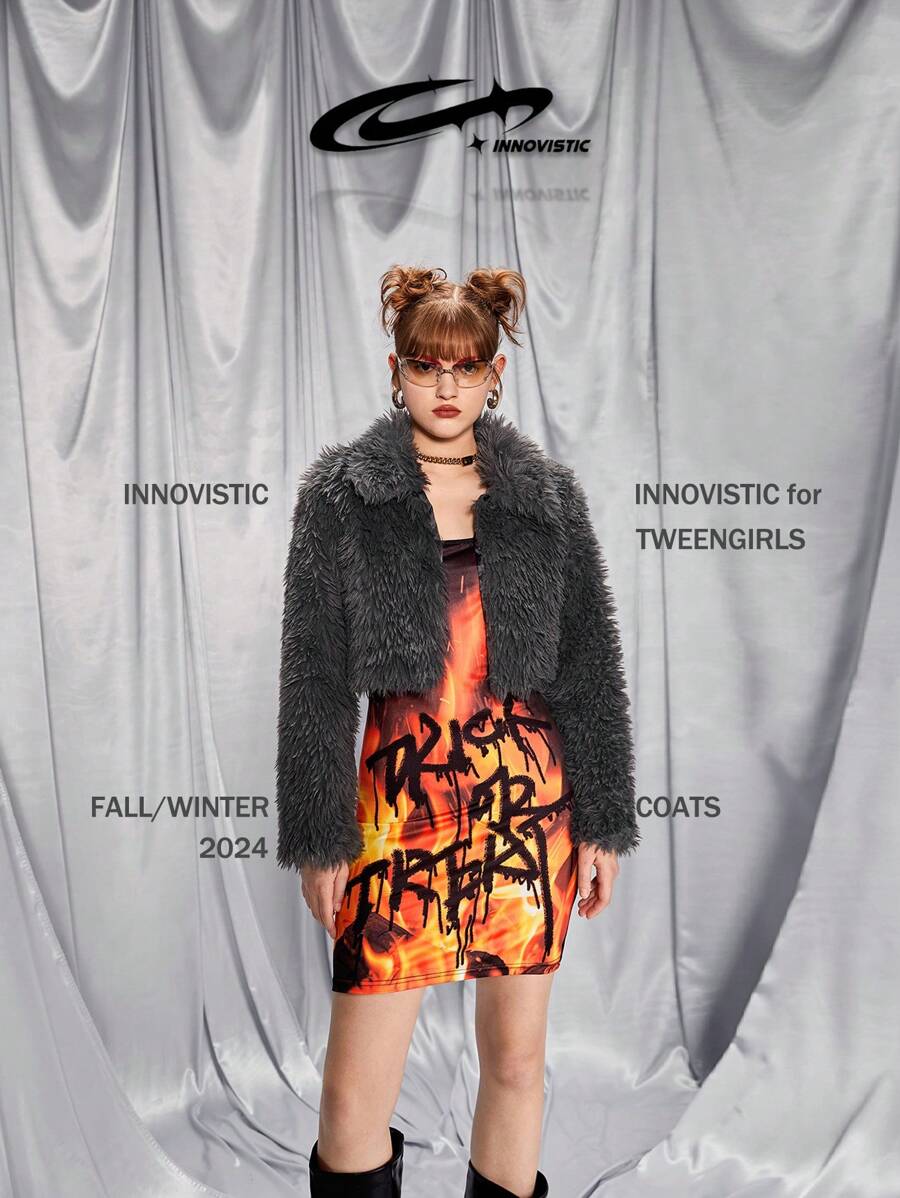 SHEIN 青年毛绒短夹克外套,适合搭配单肩包、背包、斜挎包、棒球帽、渔夫帽、贝雷帽、短靴、长靴、休闲鞋、玛丽珍鞋、太阳镜、耳机 - 灰色 - 查看 1