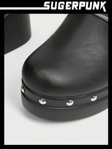 Sugerpunk Giày đế bệt đinh tán trang trí cho nữ - màu đen - Xem 4