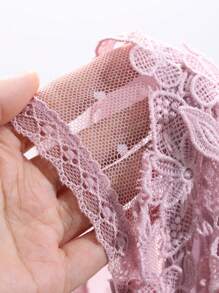 DAZY Satin & Contrast Lace Ruffle Sleeve Waist Cinched Nightgown Pajama - Dusty Pink - View 9