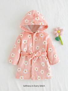 Cozy Pixies 女婴碎花连帽系带前开式睡衣长袍，冬季衣服 - 彩色 - 查看 5