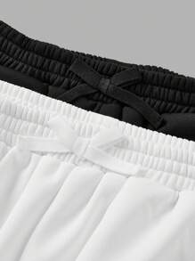 SHEIN Girlism 2pcs Tween Girls' Loose Knit Wide Leg Jogger Pants Set - Black and White - View 8