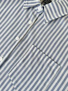 SHEIN Unity 女士休闲条纹卷袖宽松短款衬衫女士衬衫 - 棕色 - 查看 5