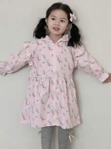 DAZY Young Girls Allover Print Hooded Cardigan, Fall - Pink - View 3