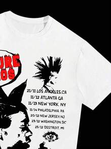 Camiseta casual holgada y cómoda de cuello redondo y manga corta con estampado de letras para hombres de talla grande