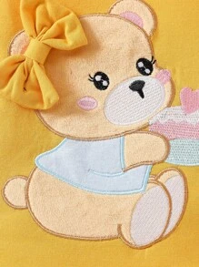 SHEIN Playful Pals Baby Girl 2pcs Set Teddy Bear Placement Print Bodysuit + Teddy Bear Digital Print Pants - Yellow - View 8