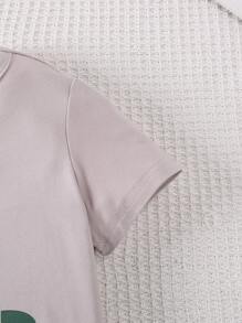 SHEIN 年轻男孩圆领短袖字母印花休闲 T 恤 - 淺灰色 - 查看 3