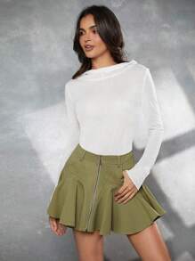 Hauture Minifalda de volantes de unicolor de moda de verano - Verde militar - Ver 5