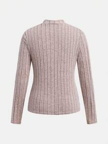 Tween Girl 针织羊毛罗纹针织拼布立领长袖 T 恤和喇叭裤休闲两件套服装，适合秋季、冬季和早春 - 粉色 - 查看 9