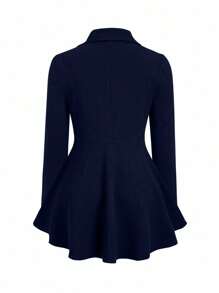 Celure Plus Size Plain Front Zipper Long Sleeve Casual Jacket - Navy Blue - View 2