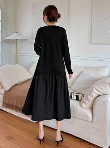 DAZY Women Round Neck A-Line Loose Dress,Ruffle,Fall Clothes Long Sleeve Dress - Black - View 5