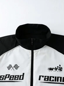 Manfinity EMRG Chaqueta casual de hombre con bloques de color e impresión de letras, para otoño
