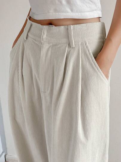 DAZY Women's Solid Color Loose Pocket Wide Leg Corduroy Pants Fall,Winter