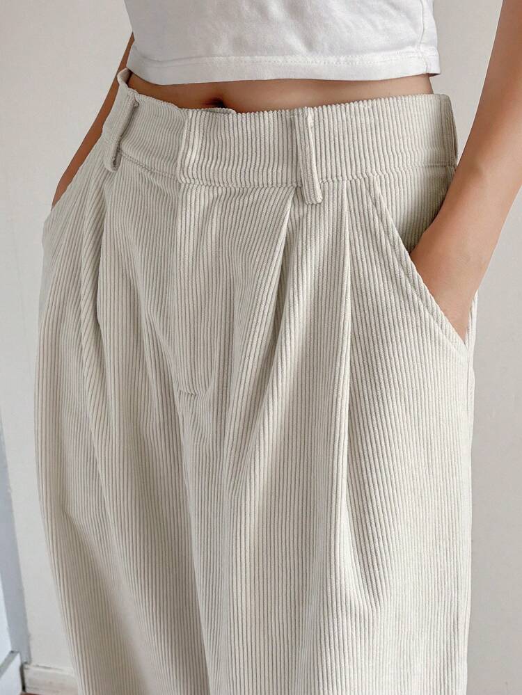 Women's Solid Color Loose Pocket Wide Leg Corduroy Pants Fall,Winter