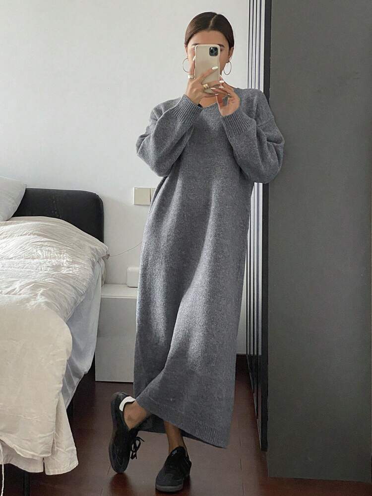 Women's Casual Solid Color Sweater Dress, Fall/Winter