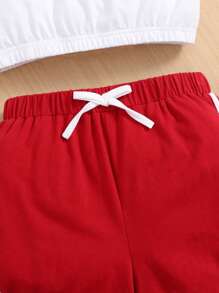 3pcs Tween Girls Casual Loose Letter Print Crewneck Sweatshirt Top And Pants Set - Red - View 5