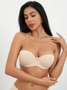 DesireSculpt Women's Casual Apricot Plain Fabric Strapless Bra With Transparent Straps Medium Stretch - Apricot - View 6