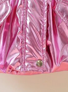 SHEIN 年轻女孩休闲长袖连帽收腰中长款纯色羊毛厚冬季外套 - 粉色 - 查看 5