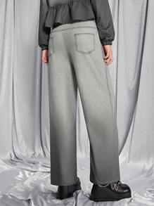 SHEIN Teen Girls Ombre Retro Loose Fit Bleached Denim Effect Sweatpants, Can Be Paired With Shoulder Bag, Backpack, Crossbody Bag, Baseball Cap, Bucket Hat, Beret, Ankle Boots, Oxfords, Sunglasses, Headphones - Multicolor - View 6