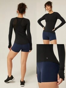 GLOWMODE Lightweight Quick-Dry Breathable Train Hard Mesh Panel Long Sleeve Tee Gym Workout Daily - Black - View 9