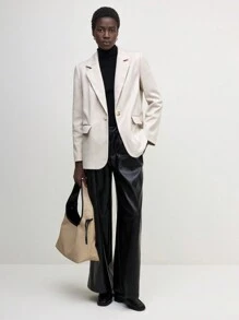 BizChic Blazer casual para oficina de mujer con solapa entallada, manga larga, botones delanteros y bolsillo